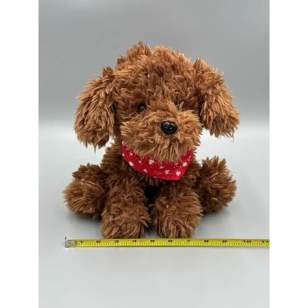 Walmart Dog Puppy Med Brown Plush w/ Red White Heart Bandana 10” Stuffed Animal